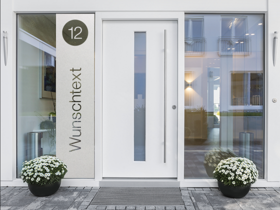 Preview: Milchglasfolie mit Hausnummer und Wunschtext Preview: Milchglasfolie mit Hausnummer und Wunschtext