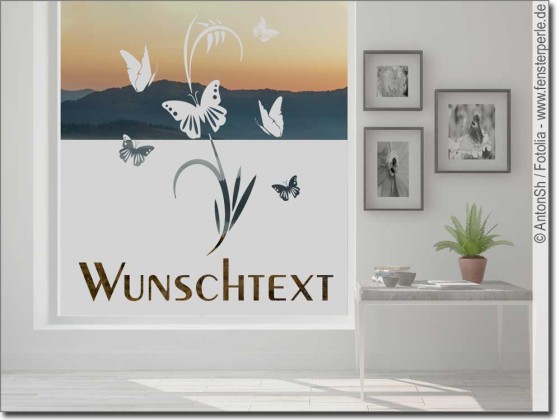 Preview: Milchglasfolie Schmetterlinge mit Wunschtext Preview: Milchglasfolie Schmetterlinge mit Wunschtext