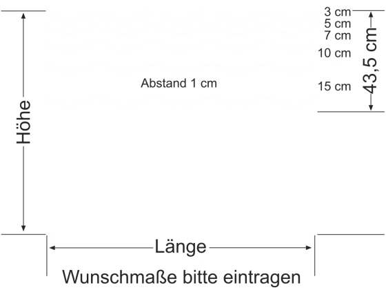 Milchglasfolie Wellen Verlauf 43,5/1 - Ansicht Farbauswahl und Anleitung zur Größenberechnung