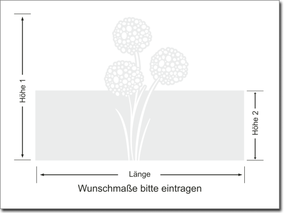 Preview: Blickdichte Milchglasfolie Pusteblume Modern - Ansicht Erklärung Wunschmaße bei teilweisem Sichtschutz und Farbwahl