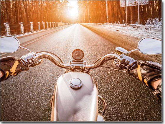Preview: Fotofolie Motorrad im Sonnenuntergang farbig