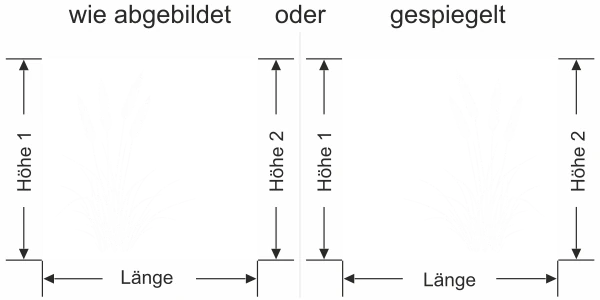 Sichtschutz Milchglasfolie Grasmotiv - Ansicht Ausrichtung mit Farbauswahl und Anleitung zur Größenberechnung - Vorschlag 2