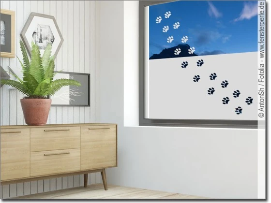 Blickdichte Fensterfolie mit Hundepfoten