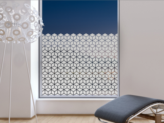 Preview: Milchglasfolie Geometrische Würfel auf Fenster