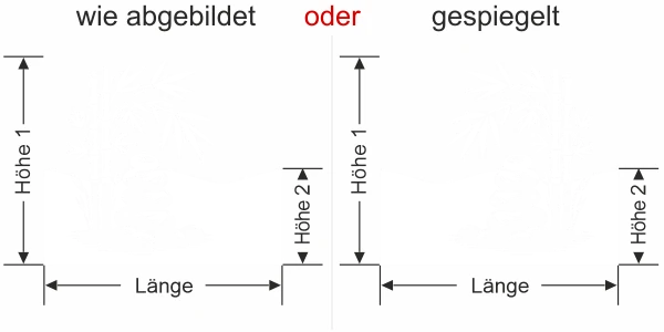 Sichtschutzfolie Bambus und Zen Steine - Ansicht Ausrichtung mit Farbauswahl und Anleitung zur Größenberechnung - Vorschlag 1
