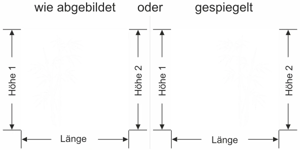 Sichtschutzfolie Bambusmotiv - Ansicht Ausrichtung mit Farbauswahl und Anleitung zur Größenberechnung - Vorschlag 2