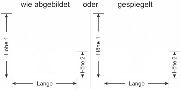 Sichtschutzfolie Bambusstrauch und Vögel am Ufer - Ansicht Ausrichtung mit Farbauswahl und Anleitung zur Größenberechnung - Vorschlag 1