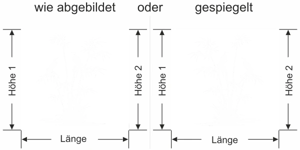 Sichtschutzfolie Bambusstrauch und Vögel am Ufer - Ansicht Ausrichtung mit Farbauswahl und Anleitung zur Größenberechnung - Vorschlag 2