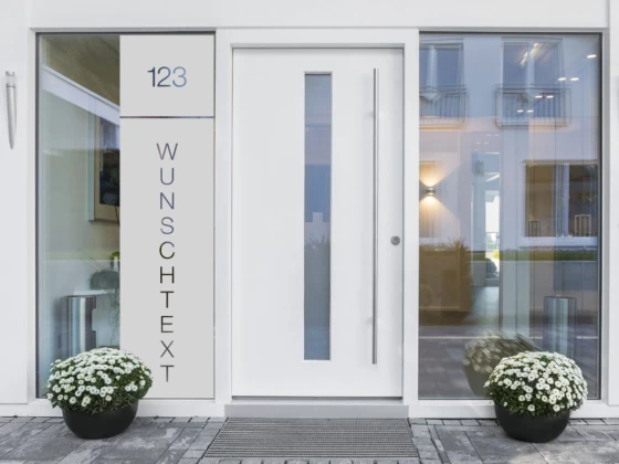 Sichtschutzfolie Haustür mit Hausnummer und Nachnamen