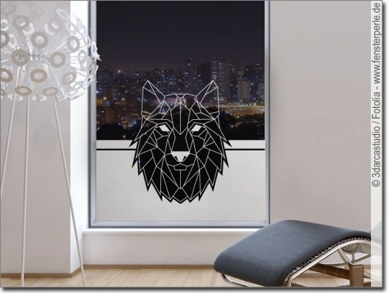 Sichtschutz Fensterfolie mit Wolf im Geometrie Stil