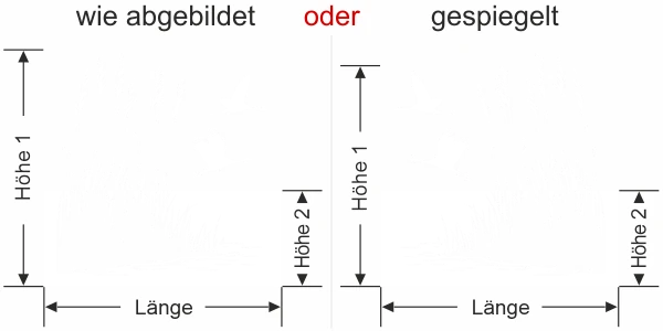 Sichtschutzfolie Schilfgräser und Störche - Ansicht Ausrichtung mit Farbauswahl und Anleitung zur Größenberechnung - Vorschlag 1