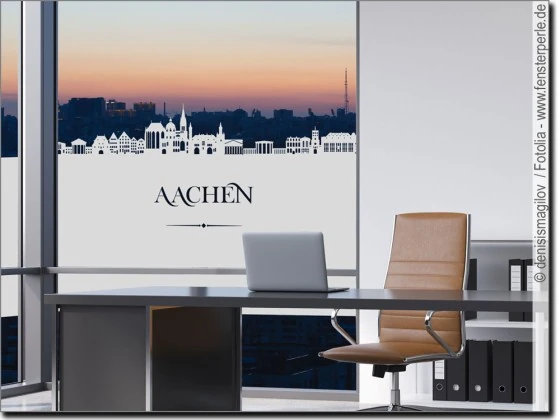 Maßgefertigte Fensterfolie mit Skyline von Aachen als Sichtschutz