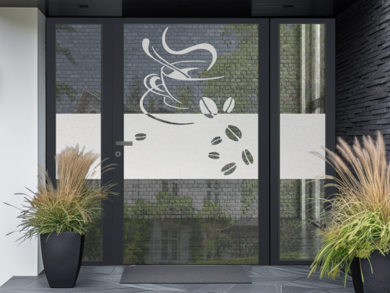 Preview: Sichtschutzfolie Tasse mit Kaffeebohnen auf Eingangstür