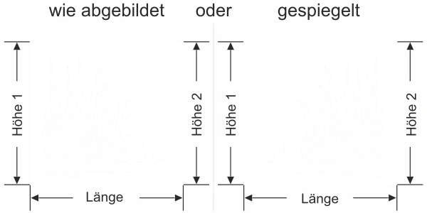 Sichtschutzfolie Ufergräser im Wind - Ansicht Ausrichtung mit Farbauswahl und Anleitung zur Größenberechnung - Vorschlag 2