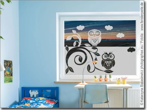 Sichschutzfolie Fensterfolie farbig für Kinderzimmer Spruch Pirateninsel Hai 