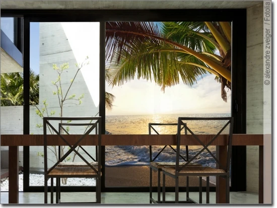 Klebefolie für Fenster mit Sonnenuntergang am Strand
