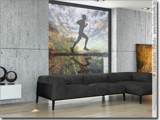 Preview: Transparentes Fensterfoto Laufen - Fotofolie für Glas