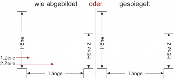 Fensterfolie in satinierter Optik für Friseure mit eigenem Text - Ansicht Ausrichtung mit Farbauswahl