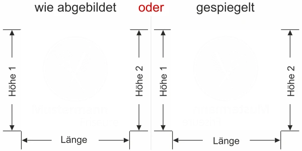 Fensterfolie in satinierter Optik für Friseure mit eigenem Text - Ansicht Ausrichtung mit Farbauswahl