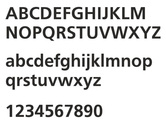 Preview: Fensterfolie in satinierter Optik für Friseure mit eigenem Text - Ansicht Alphabet 1.Zeile