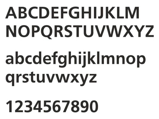 Fensterfolie in satinierter Optik für Friseure mit eigenem Text - Ansicht Alphabet 1.Zeile