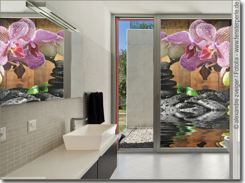 Orchideenbild Fensterfolie - Sichtschutz Fenster Wellness Orchidee - Blumen  Fensterbilder Größe HxB: 10cm x 16cm