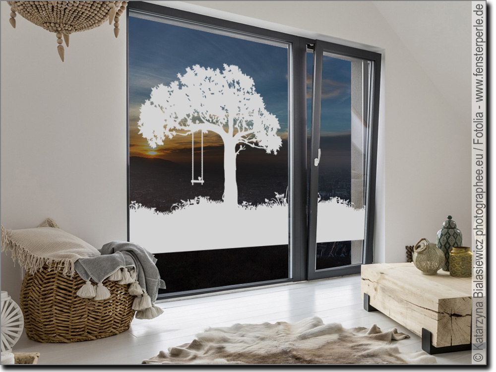 Sichtschutz Folie Fenster Landschaft mit Baum und Tieren