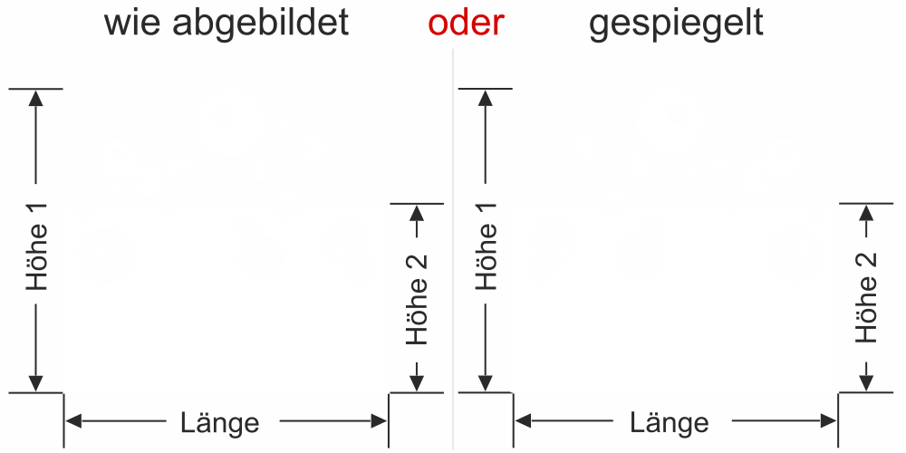 Glasfolie Wasserblasen - Ansicht Ausrichtung mit Farbauswahl und Anleitung zur Größenberechnung - Vorschlag 1