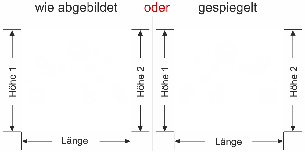 Glasfolie Wasserblasen - Ansicht Ausrichtung mit Farbauswahl und Anleitung zur Größenberechnung - Vorschlag 2