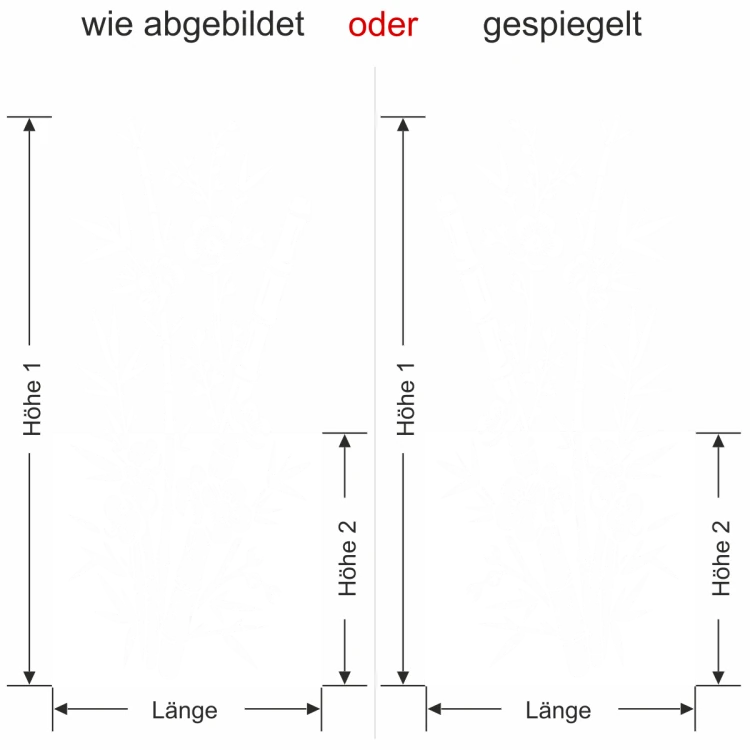 Klebefolie für Fenster Bambuszweige blickdicht - Ansicht Ausrichtung und Farbauswahl
