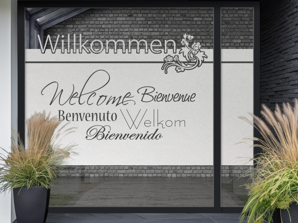 Sichtschutzfolie Gewerbe Willkommen