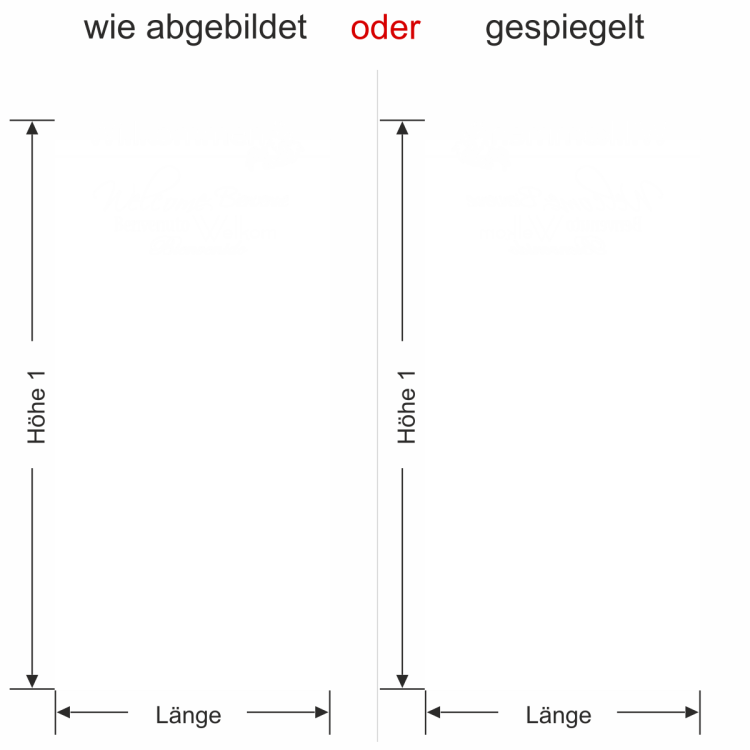 Sichtschutzfolie Gewerbe Willkommen - Ansicht Ausrichtung mit Farbauswahl