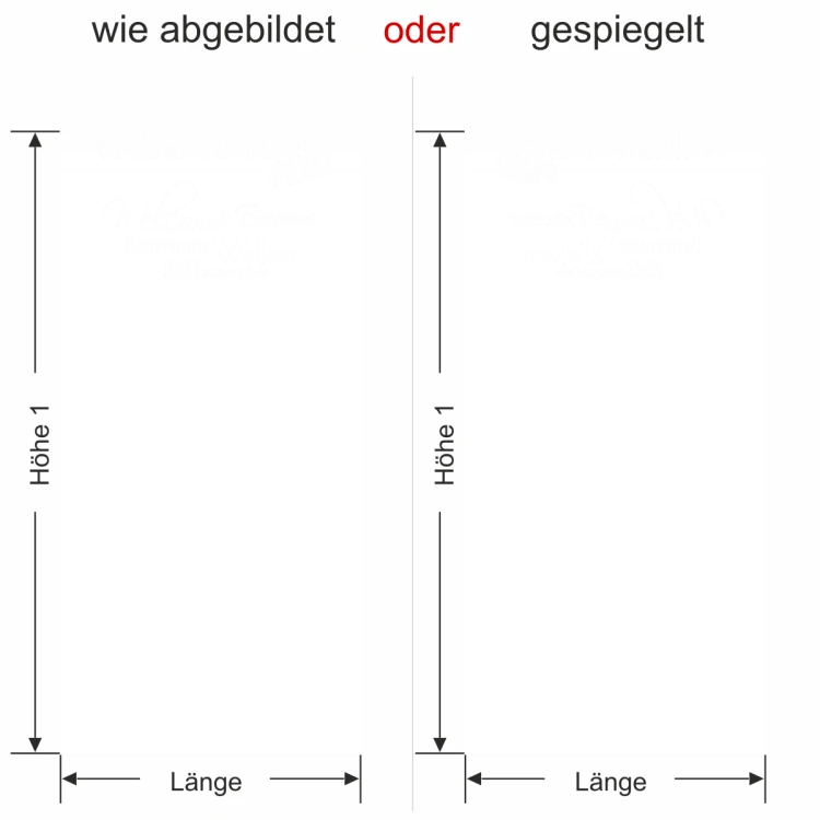 Sichtschutzfolie Gewerbe Willkommen - Ansicht Ausrichtung mit Farbauswahl