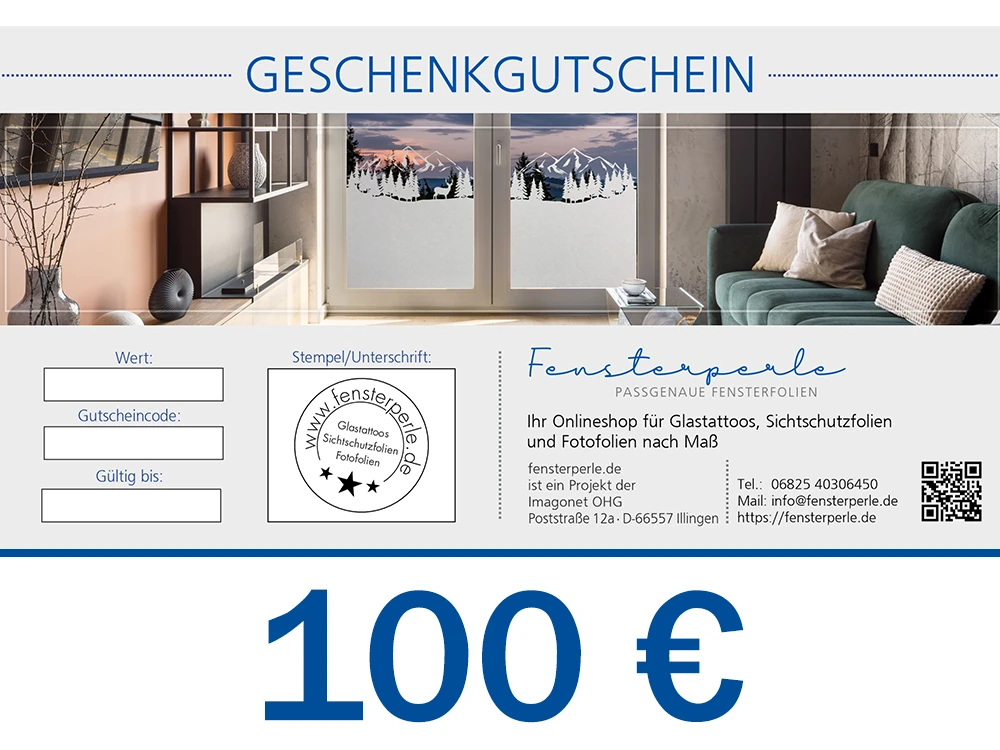 100 Euro Geschenkgutschein für Glasfolien von Fensterperle.de