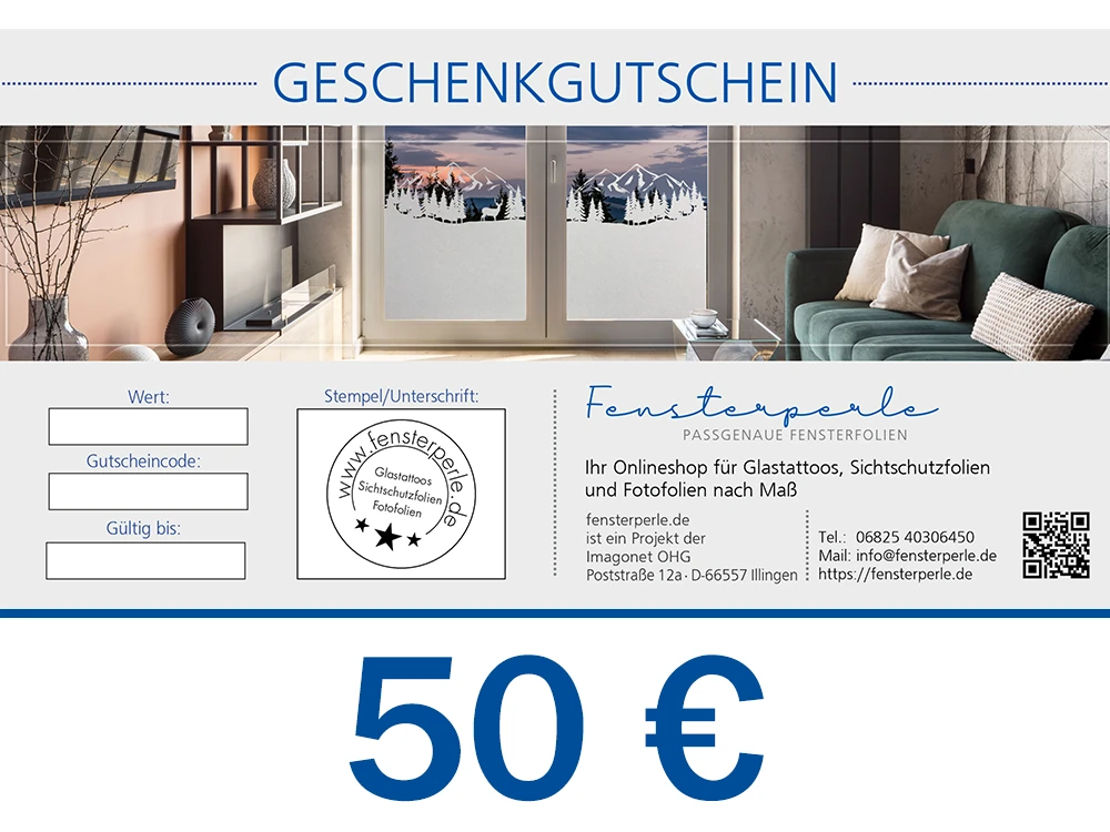 50 Euro Geschenkgutschein für Glasfolien von Fensterperle.de