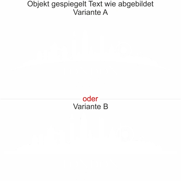 Glasfolien Aufkleber London Skyline - Ansicht Ausrichtung mit Farbauswahl und Variante