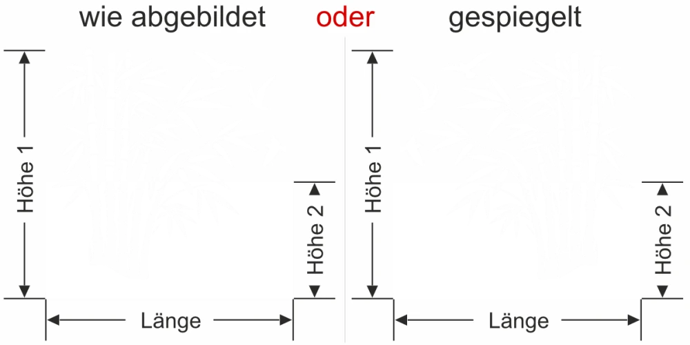 Fensterfolie Bambus und Vögel - Ansicht Ausrichtung mit Farbauswahl und Anleitung zur Größenberechnung - Vorschlag 1
