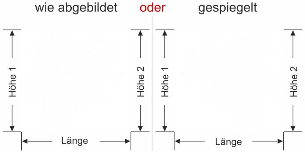 Fensterfolie Bambus und Vögel - Ansicht Ausrichtung mit Farbauswahl und Anleitung zur Größenberechnung - Vorschlag 2