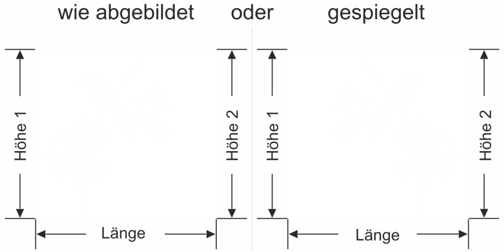 Fensterfolie Bambushalm mit Vogel - Ansicht Ausrichtung mit Farbauswahl und Anleitung zur Größenberechnung - Vorschlag 2