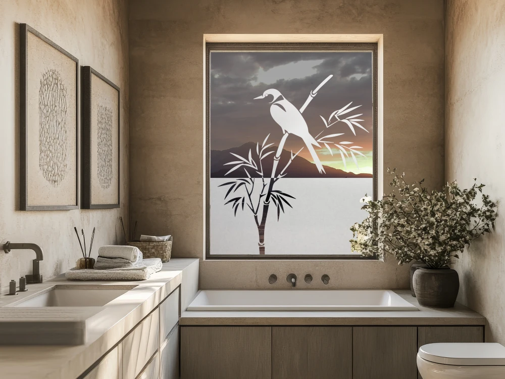 Fensterfolie Bambushalm mit Vogel