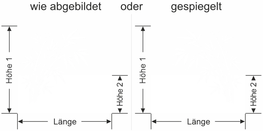 Fensterfolie Bambuszweig im Wind - Ansicht Ausrichtung mit Farbauswahl und Anleitung zur Größenberechnung - Vorschlag 1