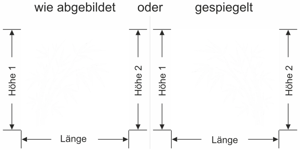 Fensterfolie Bambuszweig im Wind - Ansicht Ausrichtung mit Farbauswahl und Anleitung zur Größenberechnung - Vorschlag 2