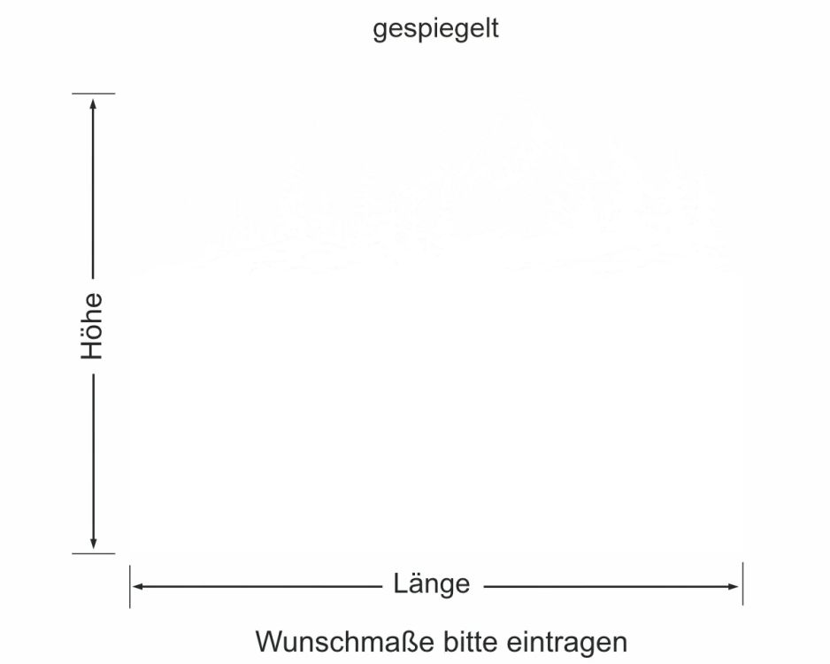 Fensterfolie Berglandschaft mit Tannen - Ansicht gespiegelt und Farbauswahl