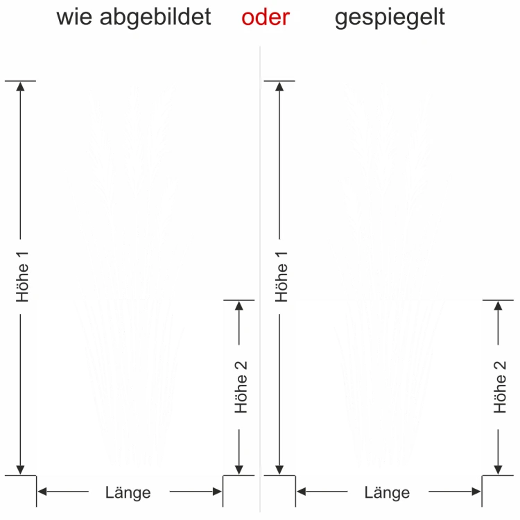 Fensterfolie Grashalme - Ansicht Ausrichtung mit Farbauswahl und Anleitung zur Größenberechnung - Vorschlag 1