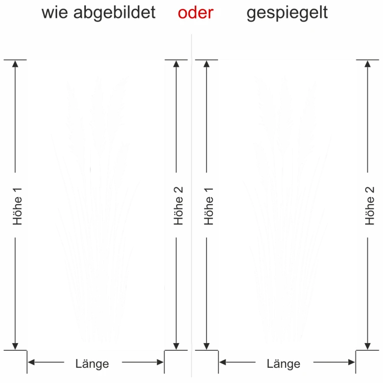 Fensterfolie Grashalme - Ansicht Ausrichtung mit Farbauswahl und Anleitung zur Größenberechnung - Vorschlag 2