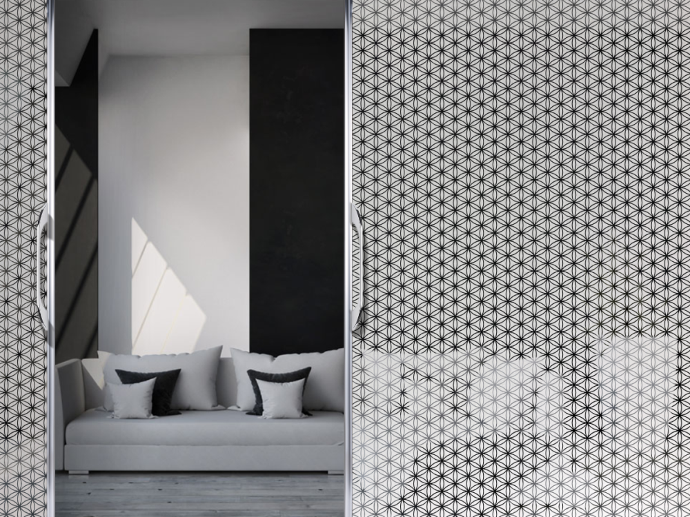 Sichtschutzfolie in Musselinglas Optik mit Lebensblume in 5 cm