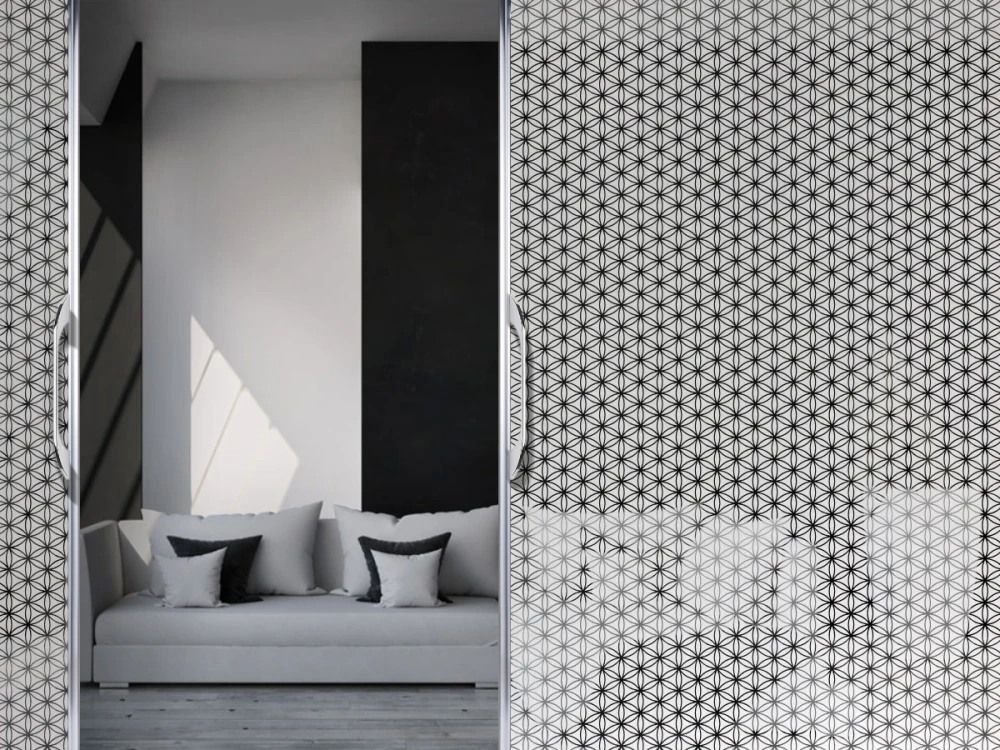 Sichtschutzfolie in Musselinglas Optik mit Lebensblume in 5 cm