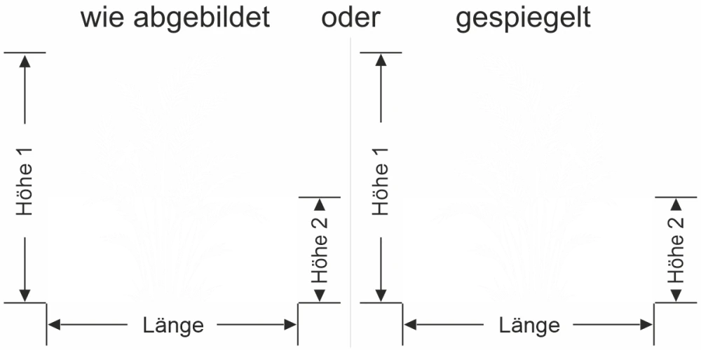 Fensterfolie Silhouette Areca Palme - Ansicht Ausrichtung mit Farbauswahl und Anleitung zur Größenberechnung - Vorschlag 1