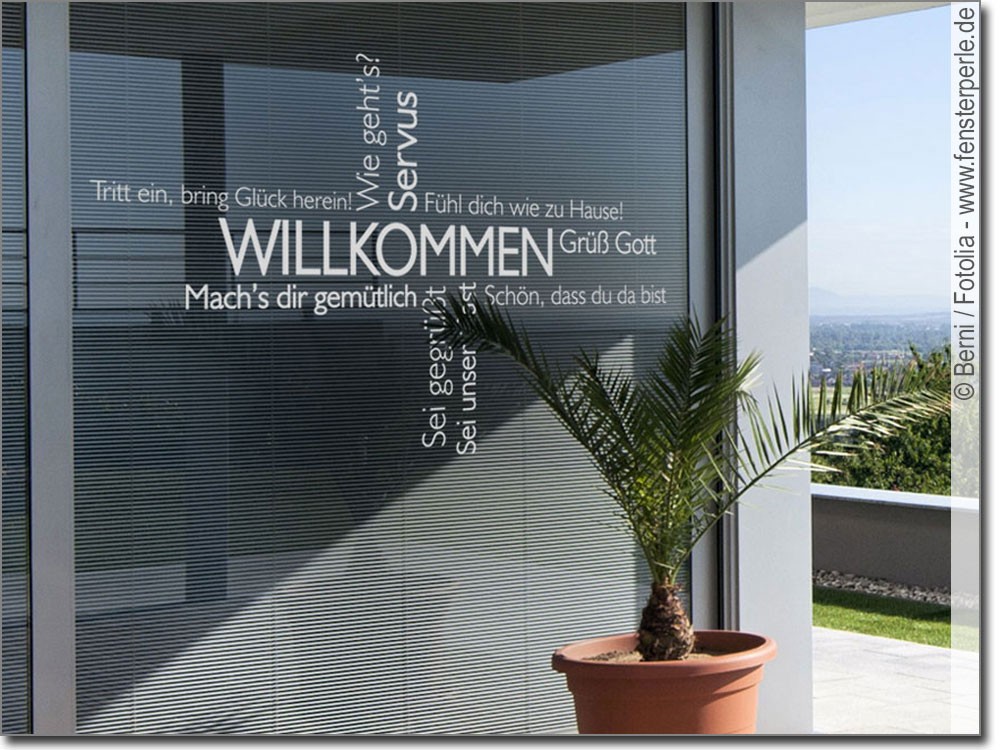 Fenstertattoo Wortwolke Willkommen