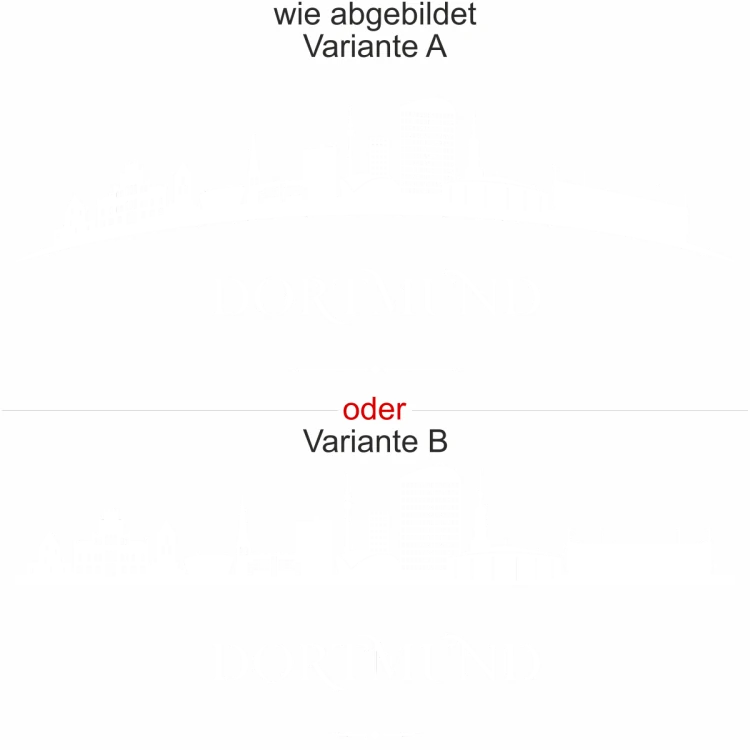 Glasaufkleber Dortmund - Glastattoo mit Dortmunder Skyline - Ansicht Ausrichtung mit Farbauswahl und Variante